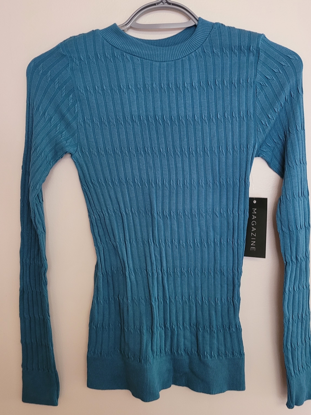 Magazine Teal Ribbed Knit Long Sleeve Sweater